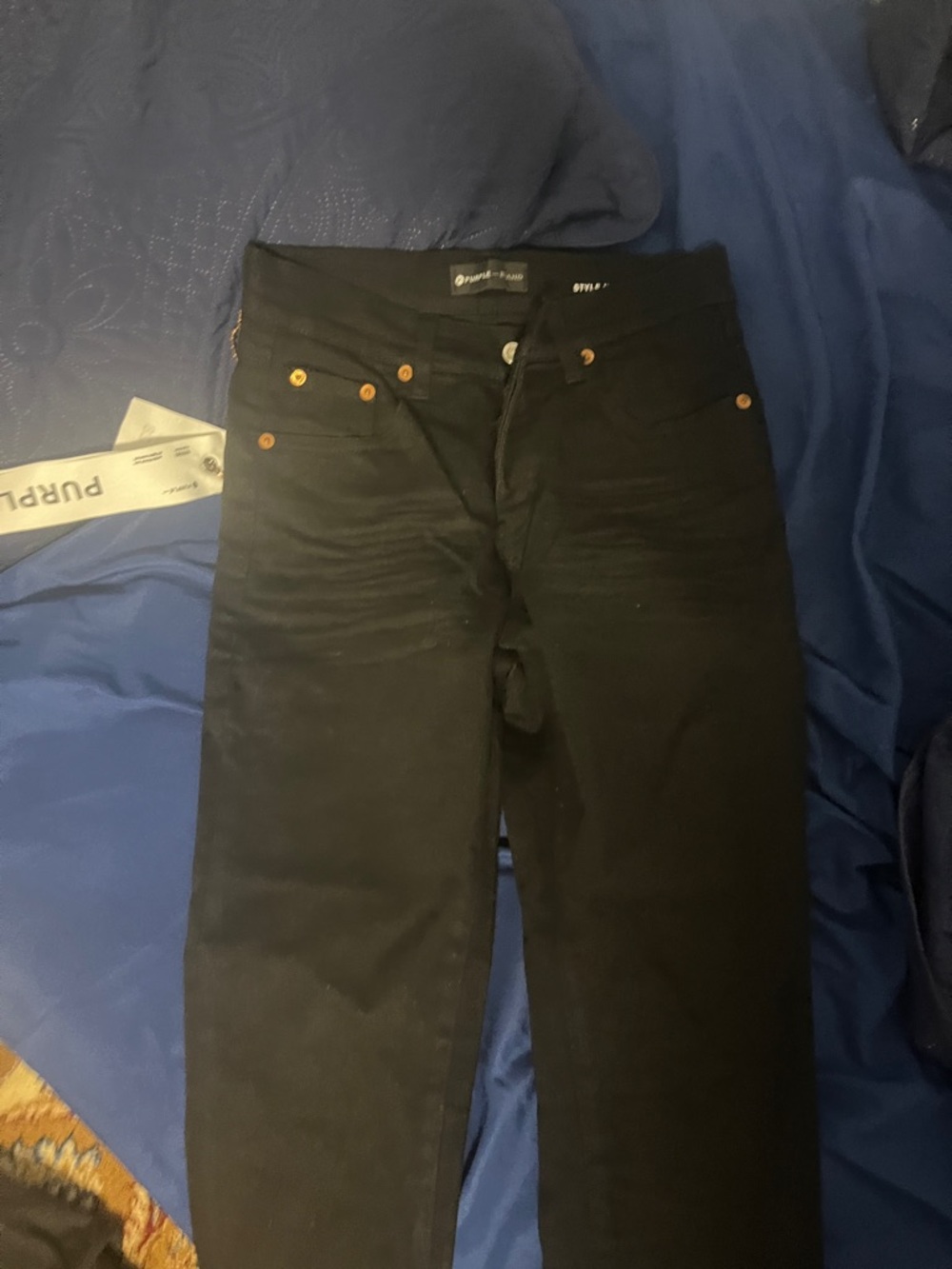 Men's Black Skinny Jeans with Contrast Rivets - Unbranded